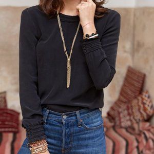 Sezane Riviera Blouse - black - 100% silk